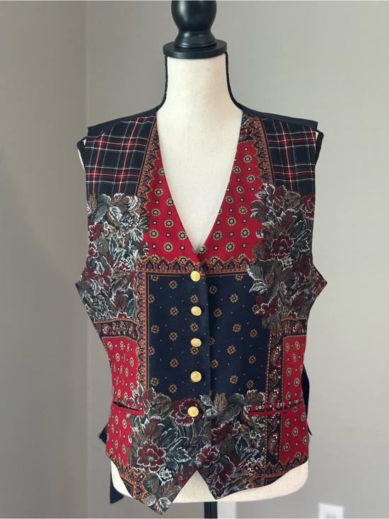 Liz Claiborne Jackets & Blazers - Vintage 90’s French Provincial Patchwork Liz Claiborne Red Navy Floral Vest
